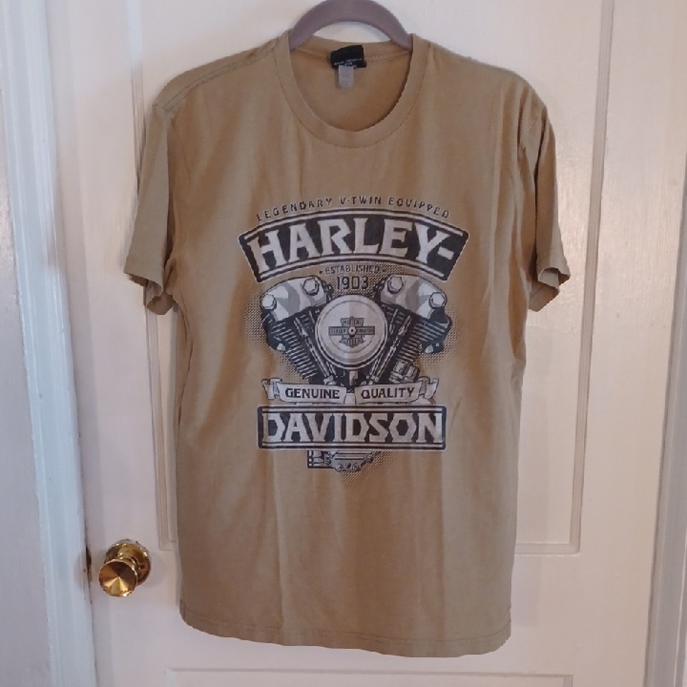 Harley-Davidson Tan Short Sleeve Tee with Graphic Design Size Medium